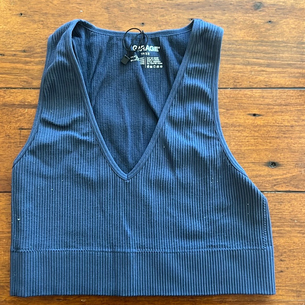 Banded blue V Neck Crop Tank